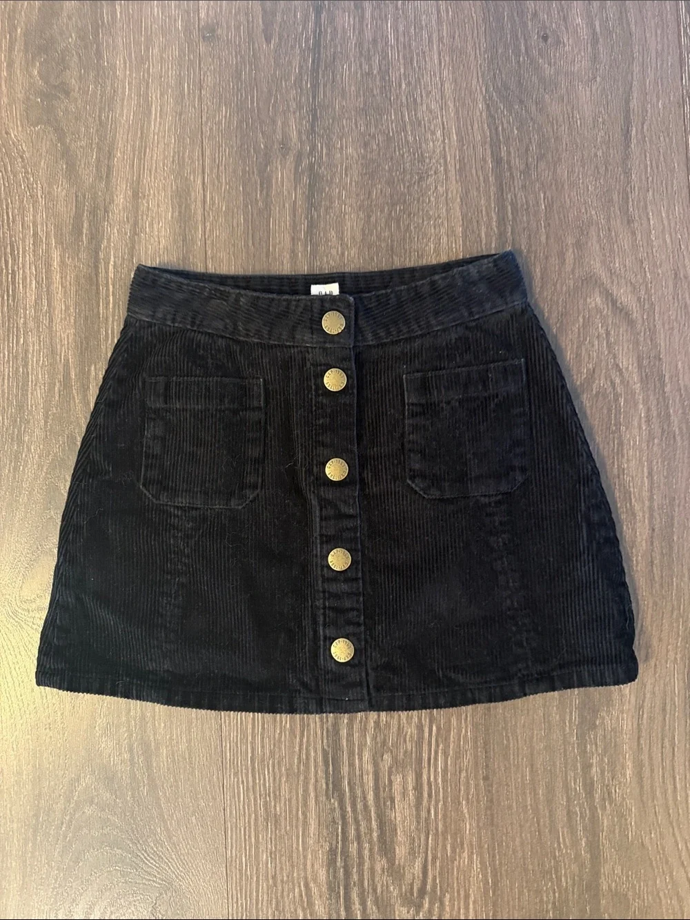 GAP Black Corduroy Button-Front Mini Skirt, Size 8